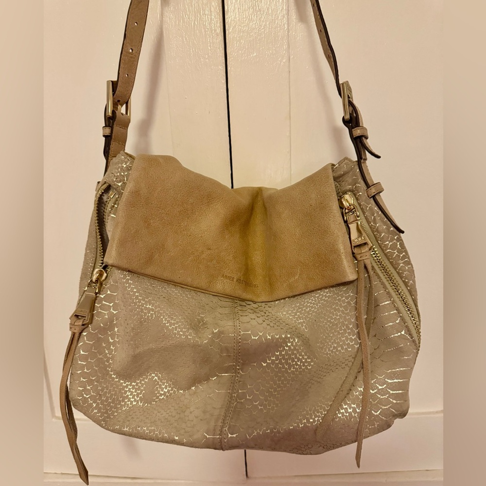 Aimee Kestenberg Beige Textured Bali Hobo Shoulder Bag